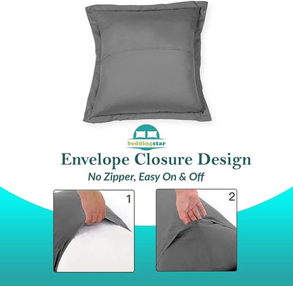 Euro Sham Covers 28x28 Set of 2 Dark Grey 600 Thread Count 100% Egyptian Cotton Pack of 2 Euro 28x28 Pillow Cover Cushion Cover Cases Soft Skin Friendly European Size Decorative Square Pillow Shams