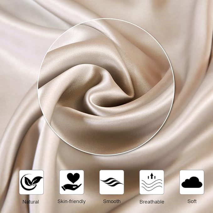 Silk Pillow Cases 2 Pack for Hair and Skin, Ravmix Cooling Pillow Cases Both Sides Mulberry Silk Pillowcases Set of 2 with Hidden Zipper, Queen Size 20×30inches, Cream Beige