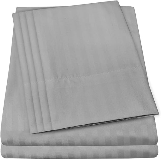 Full Size Bed Sheets - 6 Piece 1500 Supreme Collection Fine Brushed Microfiber Deep Pocket Full Sheet Set Bedding - 2 Extra Pillow Cases, Great Value, Full, Dobby Silver