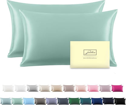 Silk Pillow Cases 2 Pack,Soft Breathable and Sliky Standard Size Pillow Cases Set of 2,Natural Mulberry Silk Pillowcase Set of 2 for Hair and Skin with Hidden Zipper (Sage Green,20"X 26",2pcs)