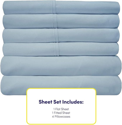 Full Size Bed Sheets - 6 Piece 1500 Supreme Collection Fine Brushed Microfiber Deep Pocket Full Sheet Set Bedding - 2 Extra Pillow Cases, Great Value, Full, Misty Blue