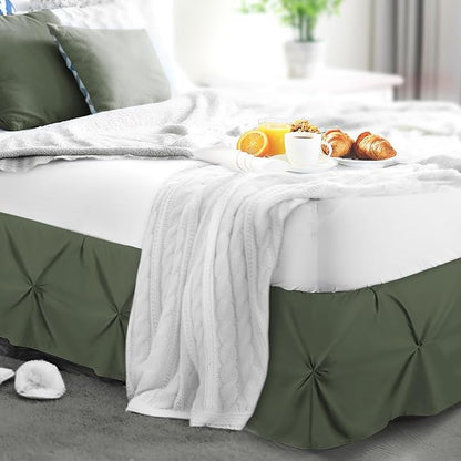 Nestl Olive Green Bed Skirt King Size, Pinch Pleat King Bed Skirt, 14" Inch Drop King Bedskirt Hotel Quality Olive Green Bed Skirts Premium Microfiber Bedskirt for King Bed, Olive Green King Bed Skirt