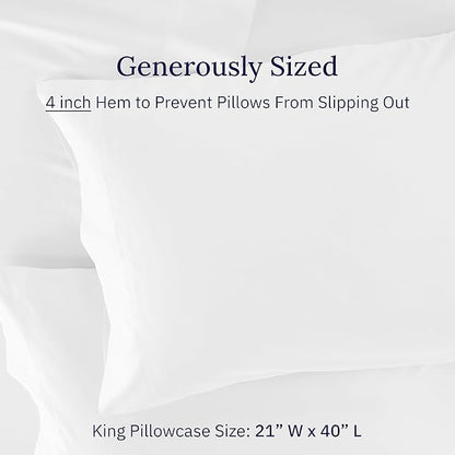 California Design Den Luxuriously Soft 600 Thread Count 100% Cotton King Size White Pillowcase Set of 2, Fits King Pillows