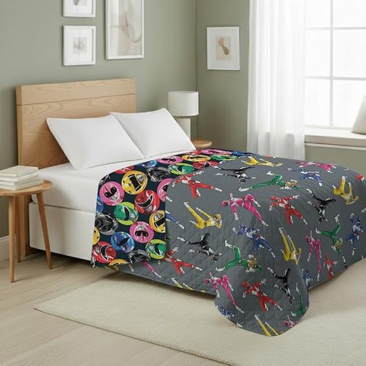 Northwest Power Rangers Rangers Go Full/Queen Quilted Blanket, Comfy Throw, Adults Boys Girls, Soft Lightweight Bedding for Bed, or Couch, 90 x 90 inches