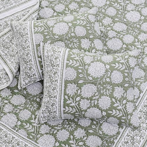Levtex Home Adare Sage Reversible King/Cal King Quilt Set (106x92in) with 2 Pillow Shams (36x20in) - Floral Bedding - Sage White - Cotton King Size Quilt Bedding Set - Lightweight, Soft, Pre-Washed