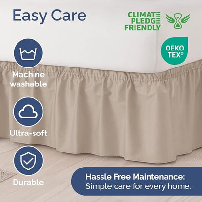 Wrap Around Dust Ruffle Bed Skirt - Wheat - Twin/Twin XL Size Beds w/ 12 Inch Drop - Easy Fit Elastic Strap - Adjustable Pleated Bedskirt w/Brushed Fabric - Wrinkle Free - Women, Men, Kids & Teens