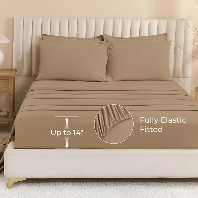 Litanika California King Comforter Set Taupe - 7 Pieces Bed in a Bag Cal King Bedding Comforter Sets, Plain Lightweight Bed Set with Comforter, Sheets, Pillowcases & Shams