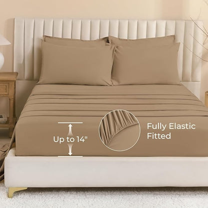 Litanika California King Comforter Set Taupe - 7 Pieces Bed in a Bag Cal King Bedding Comforter Sets, Plain Lightweight Bed Set with Comforter, Sheets, Pillowcases & Shams