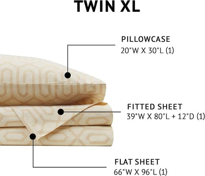 Comfort Spaces 100% Cotton Sheet Set Breathable, Lightweight, Soft with 12" Elastic Pocket Fits up to 14" Mattress, All Season Cozy Bedding, Matching Pillow Case, Twin XL Diamond Tan 3 Piece