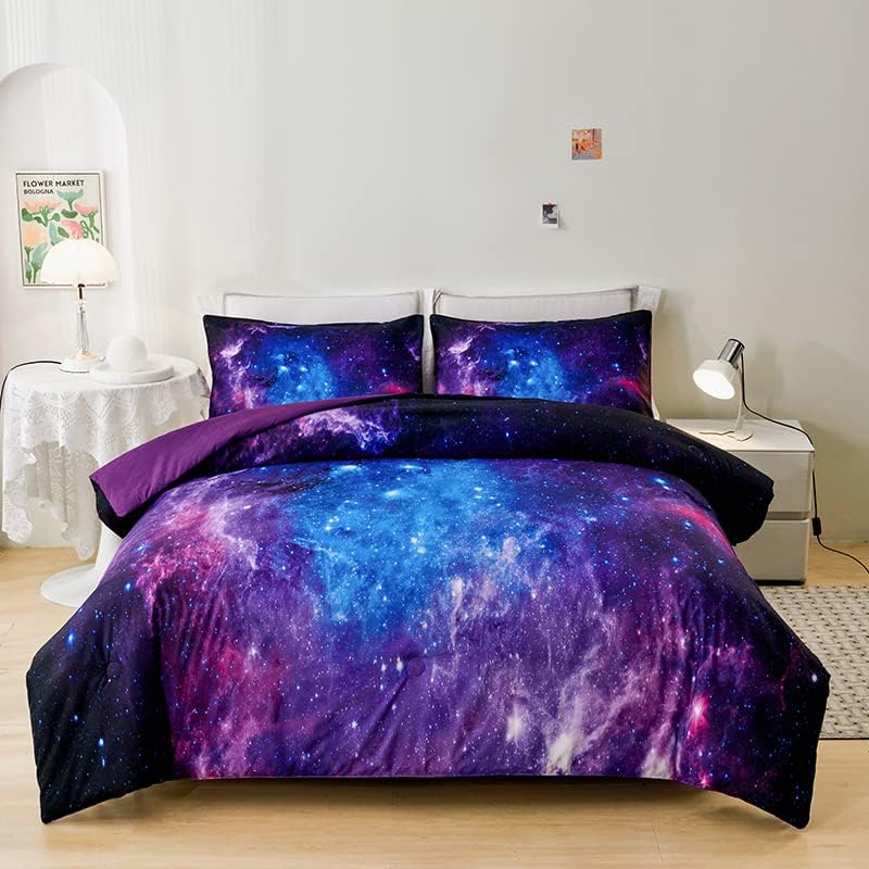 Purple Comforter Set for Girls,Galaxy Comforter Set for Boys Kids,Space Bedding King,Kids Comforter Sets for Girls,Galaxy Bedding Set King with Pillowcases