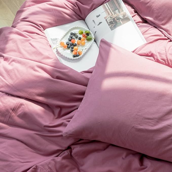 Purple Bedding Duvet Cover Twin 3 Pieces Pale Mauve Duvet Cover Boho Solid Bedding Set Luxury Soft Jersey Knit Cotton Comforter Cover with 2 Pillowcases Breathable Comfy Mauve Color Bedding Set