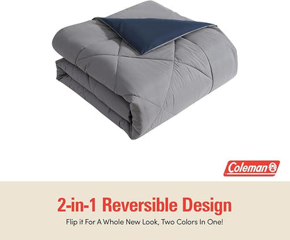 Coleman Twin Comforter Set Reversible Bed-in-a-Bag– Double-Sided Color Options, All-Season Comforter + Shams + Sheets – Perfect for Home, Cabin or Camp Use, Navy/Gray