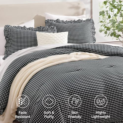 Andency Black White Gingham Ruffle Comforter Twin, 2 Pieces Vintage Bedding