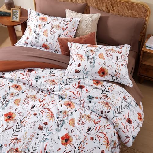 Queen Comforter Set - 7 Pieces Soft Floral Bed in a Bag Queen Bedding Sets