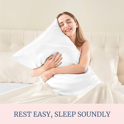 BEDELITE Satin Pillowcase for Hair and Skin, Super Soft and Cooling Similar to Silk Pillow Cases 2 Pack with Envelope Closure, Gift for Women Men(20"x26" Standard Size, White)