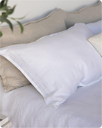 XZ XIFA Linen Pillowcases King - Pack of 2-100% Natural Washed French Flax, Breathable, Durable, Textured Envelope Pillowcases - White, 20'' x 40''
