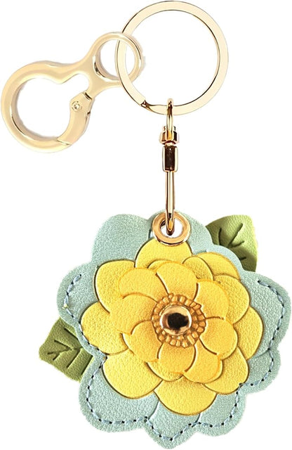 BORKUANA Leather Keychain Holder Case Compatible with AirTag,Cute Protective Cover with Keyring