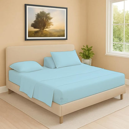 Split Head Flex 2 Qty Fitted Sheet for Adjustable Bed, Queen 36" Split Down from The Top, 100% Egyptian Cotton 600 Thread Count, 18" Deep Pocket, Super Soft Wrinkle Free, Light Blue