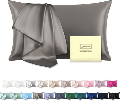 Natural Mulberry Silk Pillowcase for Hair and Skin Queen Size 20"X30" Pillow Case with Hidden Zipper Soft Breathable Smooth Cooling Silk Pillow Covers for Sleeping (Gray,Queen,1Pcs)