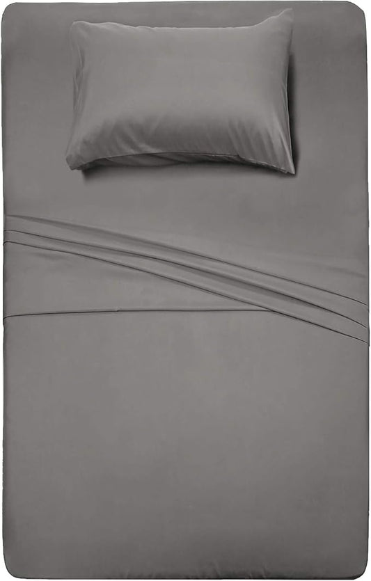 Bed Sheet Set Brushed Microfiber Bedding with Deep Pocket Wrinkle & Fade Resistant, Hypoallergenic Sheet & Pillow Case Set-3 Piece (Twin,Gray)