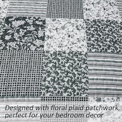 Mybedsoul Black Grey Boho Quilt Set Full Size, Patchwork Quilt Bedding Set