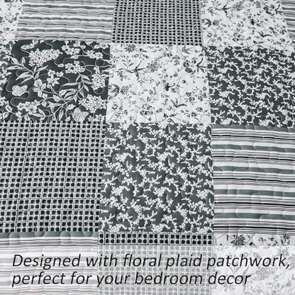 Mybedsoul Black Grey Boho Quilt Set Full Size, Patchwork Quilt Bedding Set