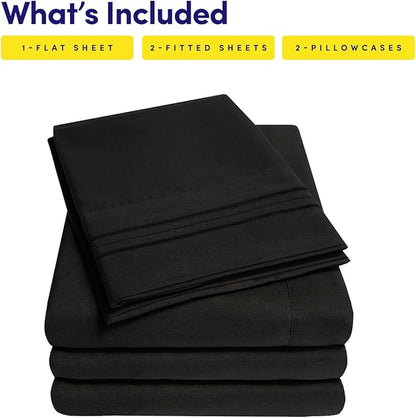 1500 Supreme Collection Extra Soft Split King Sheets Set, Black - Luxury Bed Sheets Set with Deep Pocket Wrinkle Free Bedding, Over 40 Colors, Split King Size, Black
