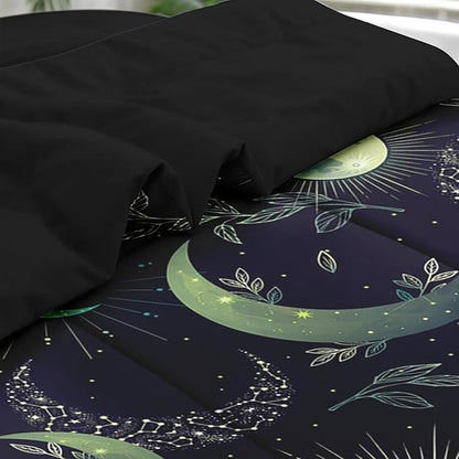 Comforter Set Queen Size, Green Boho Space 7 Pcs Bedding for Kids and Adults, Herbs Witch Floral Bed Sheet Sets with Fitted Sheet 2 Pillowcases & 2 Shams for Bedroom Bed Decor
