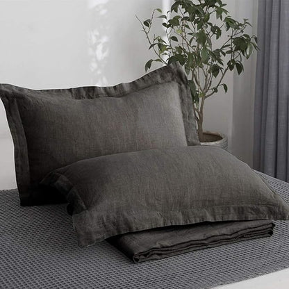 Simple&Opulence 100% Linen Pillow Case Queen Size Set of 2, Dark Grey Pillow Covers with Overlap Closure, Luxury Breathable Pillowcases Protectors Suitable for All-Season (20" X 26", Dark Grey)
