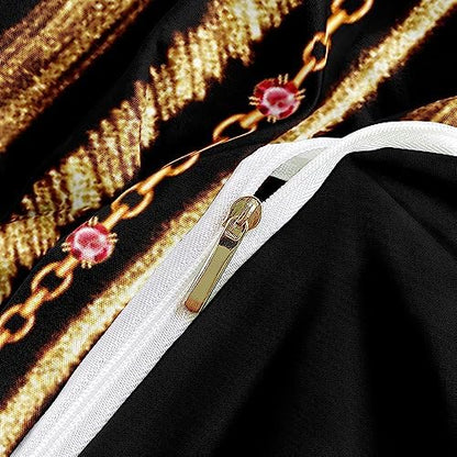 Gold Glitter Chains Duvet Cover and Pillowcases for Gilrs Bedroom Pink Bed Set Decor Black Comforter Cover Sets Twin Size