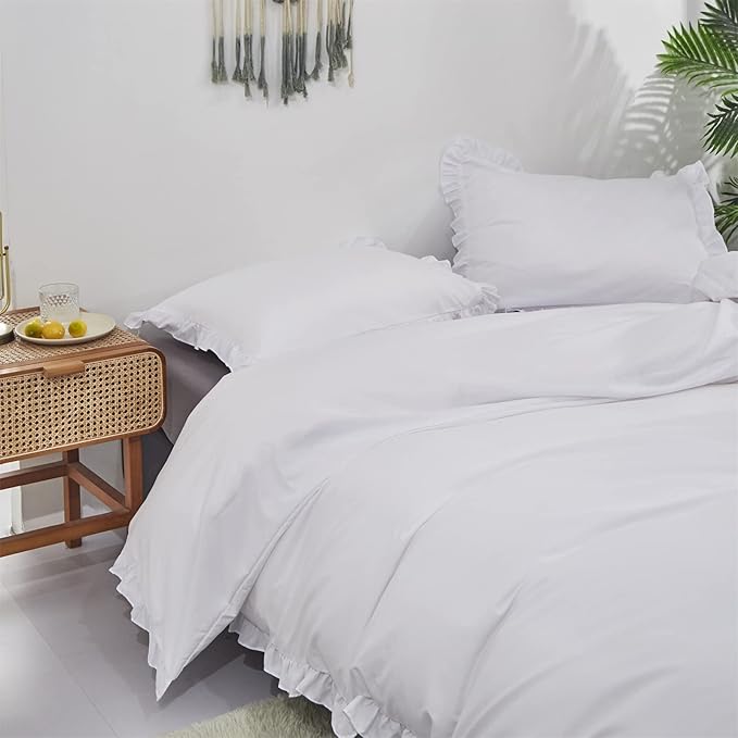 CLOTHKNOW White Ruffle Twin/Twin XL Comforter Set Farmhouse Bedding Comforter Sets Shabby Chic Vintage Rustic Comforter with 2 x Pillowcases