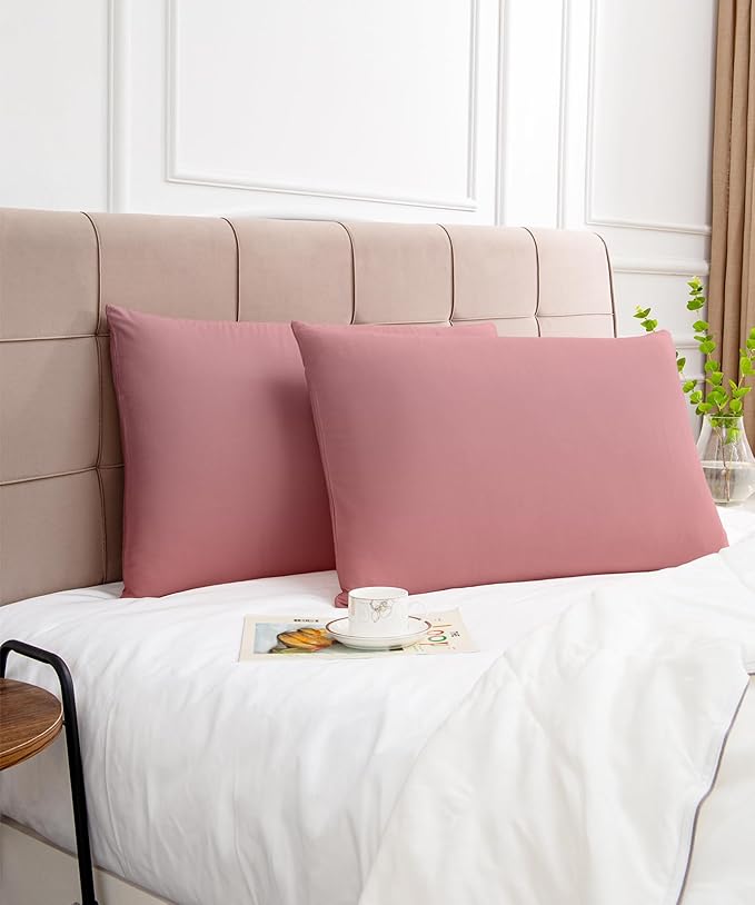 Warmstar Cotton Pillow Cases Queen Size Set of 2, 600 Thread Count Pillowcases 20x30 Inches, Soft Long Staple Cotton Pillowcases Breathable with Envelope Closure,Lotus Pink
