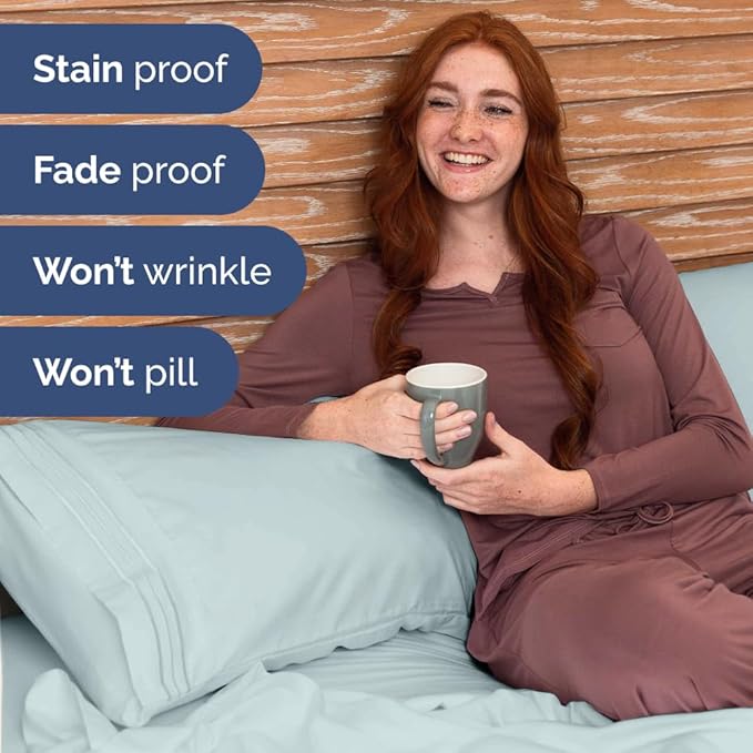 Bulk Case Pack of 12 Sheet Sets - (12) Complete Queen Size Sheet Sets with Deep Pockets - Wholesale Bulk Bedding for Hotels, Spas & Airbnbs - Breathable, Cooling and Wrinkle Free - (Queen, Ice Blue)