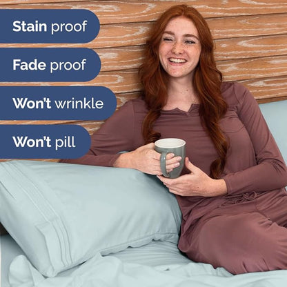 Bulk Case Pack of 10 Sheet Sets - (10) Complete Split King Size Sheet Sets w/ Deep Pockets - Wholesale Bulk Bedding for Hotels, Spas & Airbnbs - Breathable and Wrinkle Free - (Split King, Ice Blue)