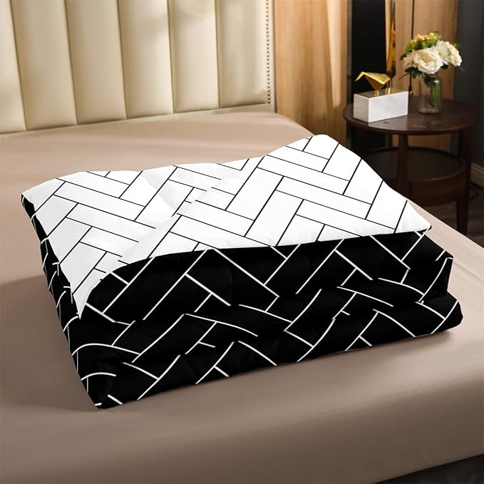 Erosebridal Black Striped Comforter Reversible Geometric White Grid Comforter Set Twin Boho Stripes Bedding Set for Kids Boys Girls Teens Women Men Room,Aztec Striped Duvet Insert with 1 Pillow Case
