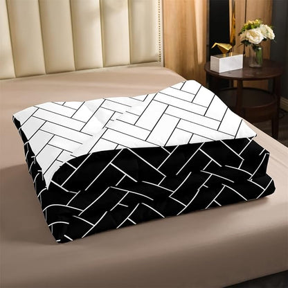 Erosebridal Black Striped Comforter Reversible Geometric White Grid Comforter Set Twin Boho Stripes Bedding Set for Kids Boys Girls Teens Women Men Room,Aztec Striped Duvet Insert with 1 Pillow Case