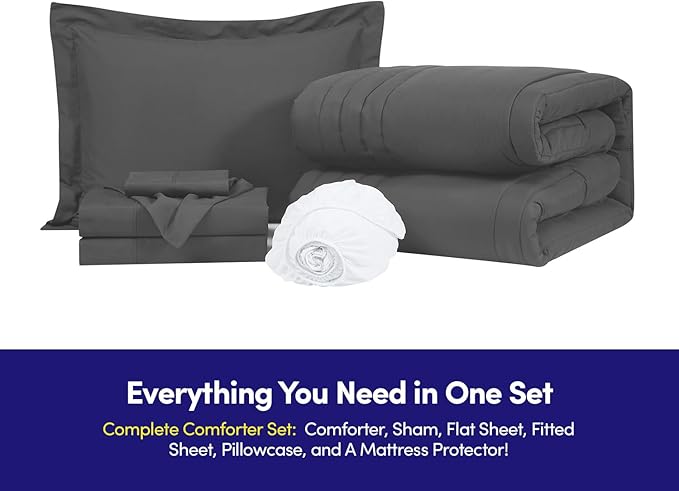 Dorm Room Essentials Twin XL Comforter Set – College-Ready Bundle with Comforter, Mattress Protector & Sheets with Pockets on the Side & Built-in Corner Strap – Media Pocket for Devices