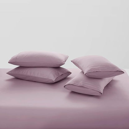 Clara Clark Flex Top King Sheets - Hotel Luxury 6 Piece Bed Sheets for Top Split King Bed - Soft Bedding Sheets & Pillowcases, Head Split King Size. Dusty Purple