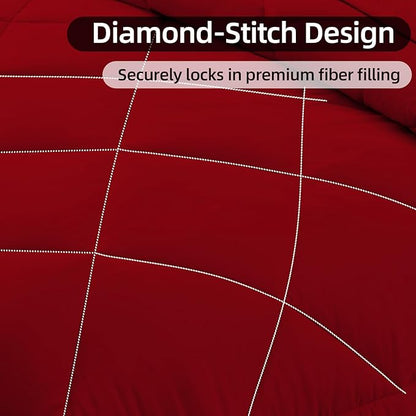 FUANNA 7 Pieces Full Size Comforter Sets, All Season Bedding Sets Full Size, Luxury Soft Bed in a Bag with Comforter, Flat Sheet, Fitted Sheet, Pillowcases & Pillow Shams, Red & Black