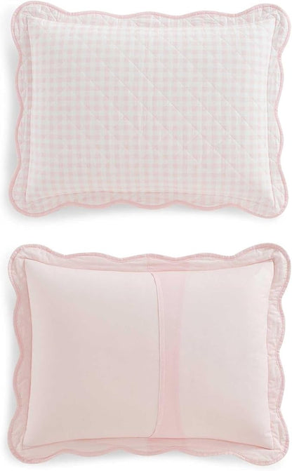 Martha Stewart - Twin Quilt Set, 100% Soft & Breathable Bedding with a Lightweight Feel for Year Round Comfort, 2 Piece Bed Set with Matching Pillowcase (Olivia Gingham Pink)