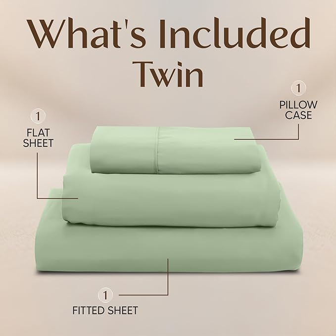 Utopia Bedding Twin Sheet Set – 3 Piece Bed Sheets for Twin Size Bed, Soft and Breathable Microfiber, Includes 1 Fitted Sheet, 1 Flat Sheet and 1 Pillowcase (Sage)