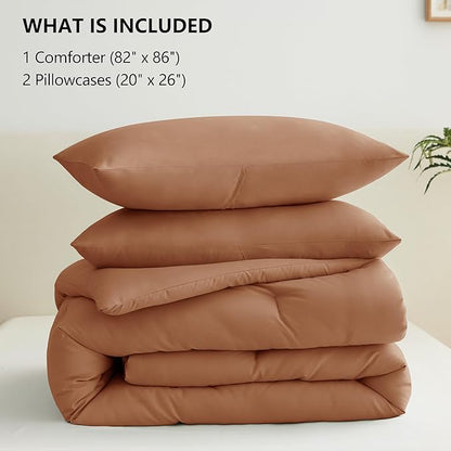 CozyLux Full Size Comforter Set Pumpkin, 3 Pieces Solid Breathable Quilted Bedding Sets, Fall Luxury Lightweight Soft Bed Set with Down Alternative Comforter and 2 Pillowcases for All Seasons