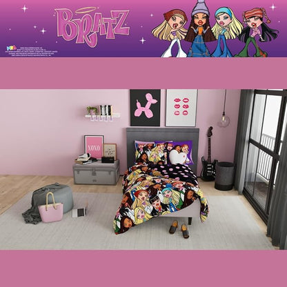 Bratz Fashion Bedding 5 Piece Super Soft Reversible Comforter and Sheet Set with Sham, Twin, (100% Official Licensed Product) by Franco