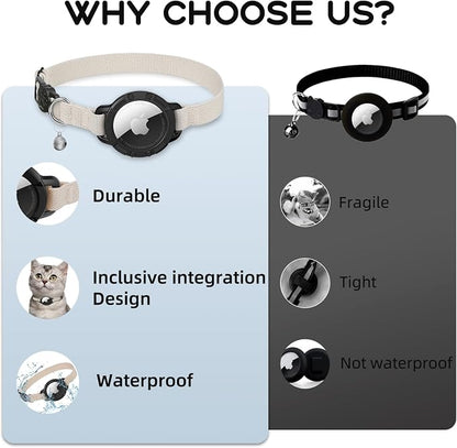 AirTag Cat Collars, Stretchy Collar with AirTag Holder and Bell | Breakaway - Ultra Design Elastic - GPS Tracking Collars - Adjustable Size for Cats & Puppies 7.5-12.5" - (Khaki)