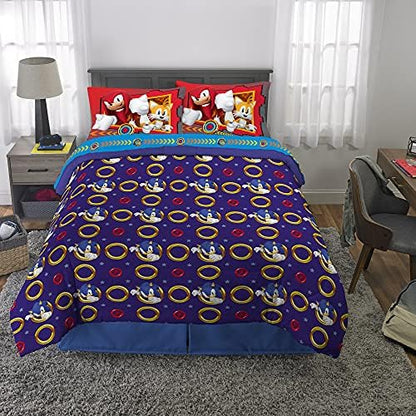 Franco Kids Bedding Super Soft Comforter and Sheet Set, 5 Piece Full Size, Sonic The Hedgehog, Anime