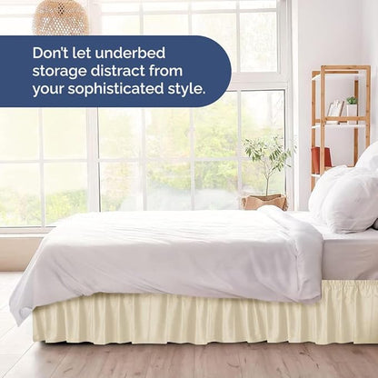 Wrap Around Dust Ruffle Bed Skirt - Off White - Twin/Twin XL Size Beds w/ 12 Inch Drop - Easy Fit Elastic Strap- Adjustable Pleated Bedskirt w/Brushed Fabric - Wrinkle Free - Women, Men, Kids & Teens