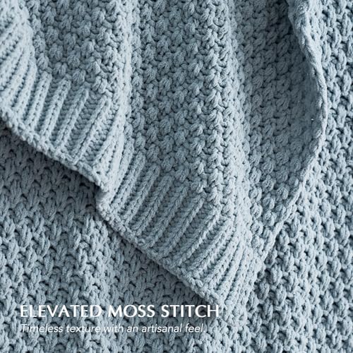 EVERGRACEHOME Chunky Chenille Knit Throw Blanket, 50 x 60, Chambray Blue