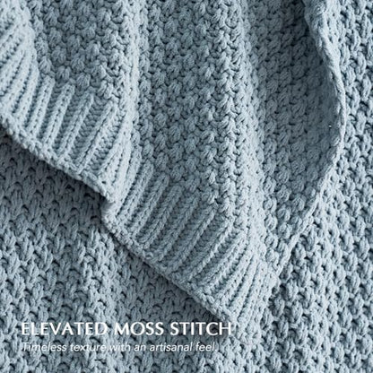 EVERGRACEHOME Chunky Chenille Knit Throw Blanket, 50 x 60, Chambray Blue
