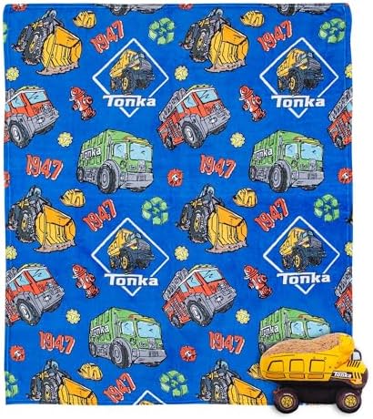 Northwest Hasbro Tonka Sketched Hugger Pillow & Silk Touch Throw Blanket Set, 50x60 Inch Blanket and 11 Inch Plushie