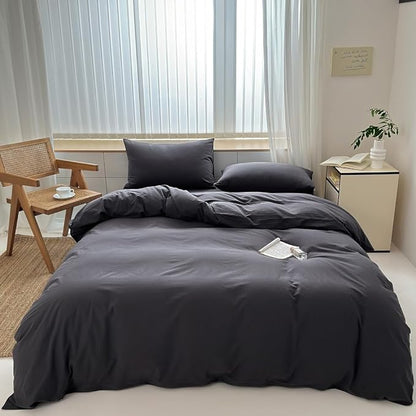 FACE TWO FACE Bedding Duvet Cover Set100% Washed Cotton Duvet Cover Linen Like Textured Breathable Durable Soft Comfy (Twin, Volcanic Black)